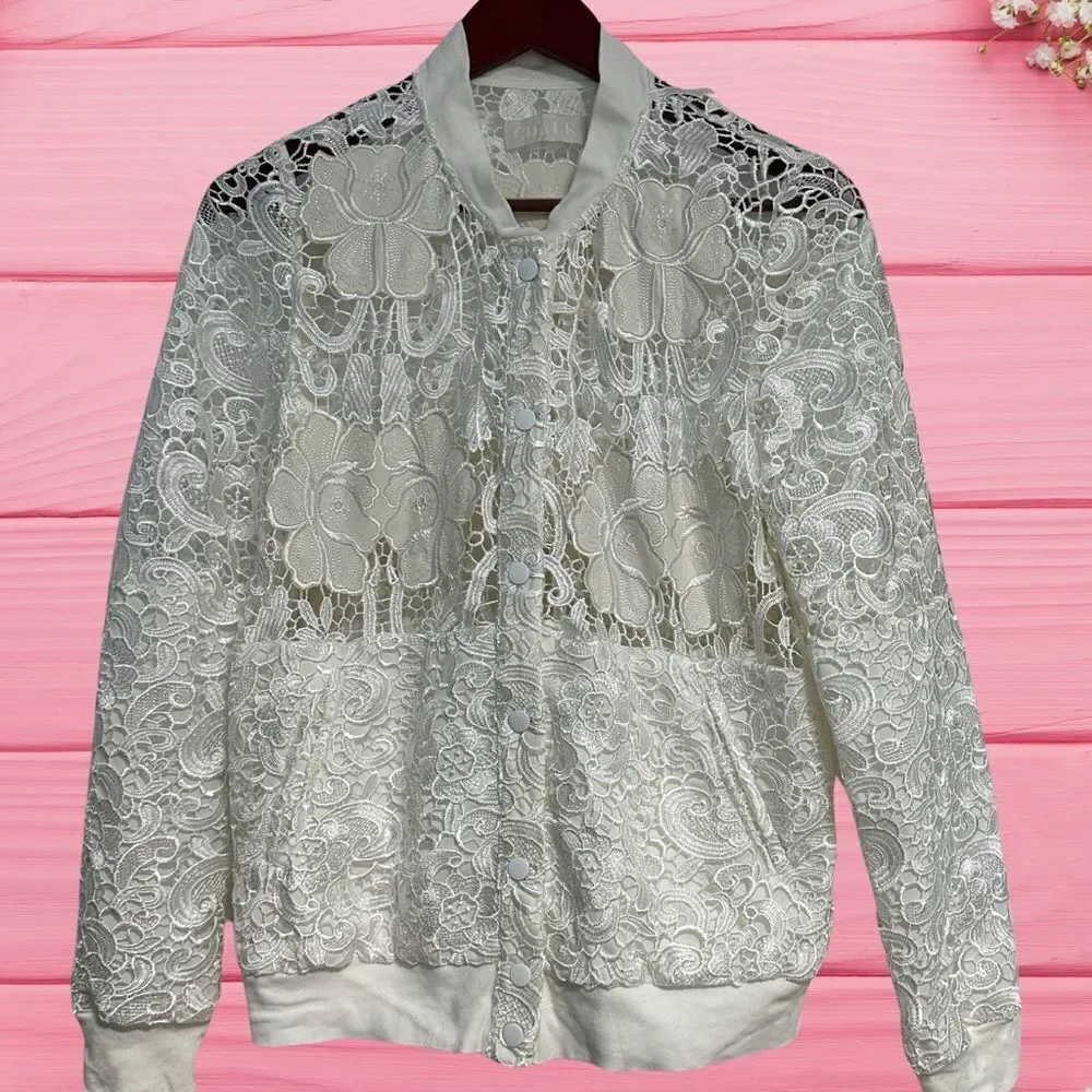 Chalk the Label Womens Jacket  Size 4 White Lace Floral Fairy‎